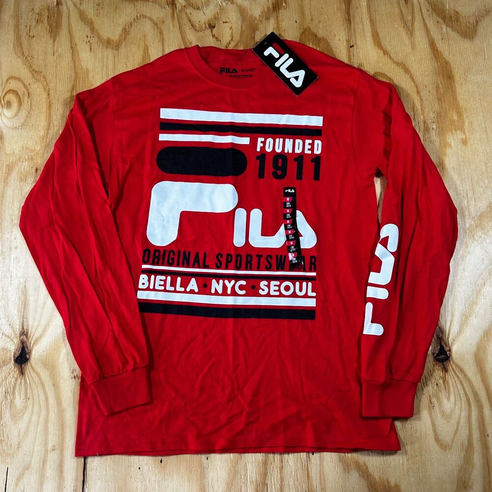 Fila Red Long Sleeve Athletic Graphic Tee - Medium